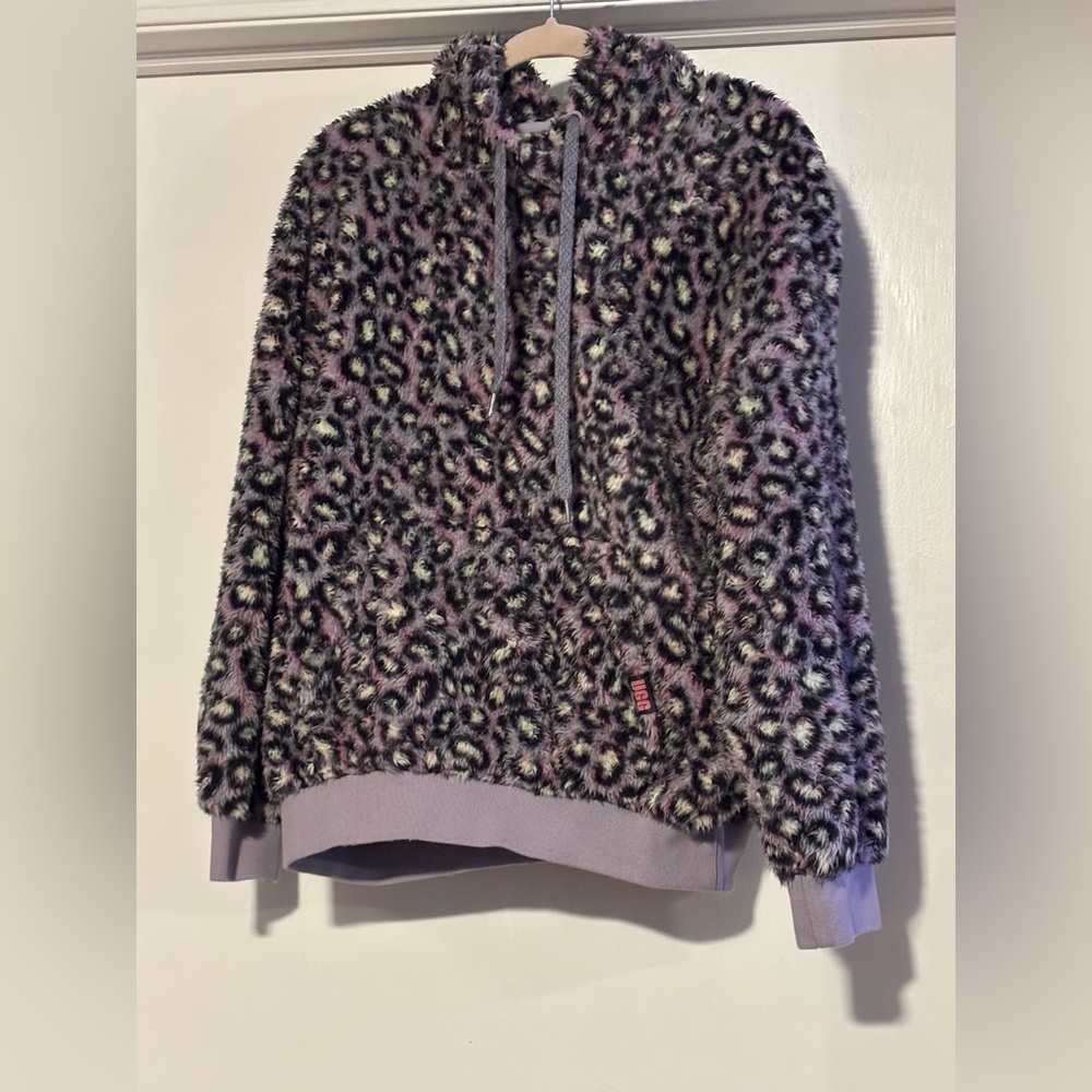 UGG Multicolor Fuzzy Hoodie purple anima print